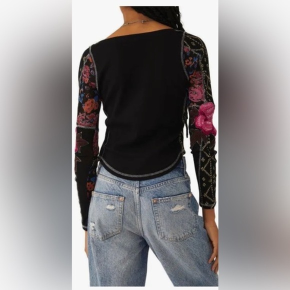 Free People black Amara V-Neck‎ Thermal Top, Size Small brand new - Picture 7 of 11